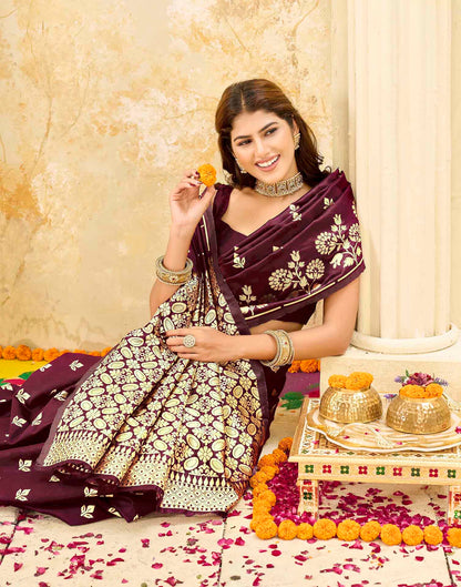 Maroon Silk Woven Saree