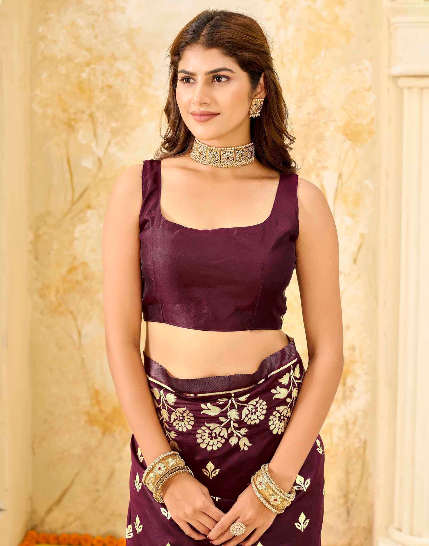 Maroon Silk Woven Saree