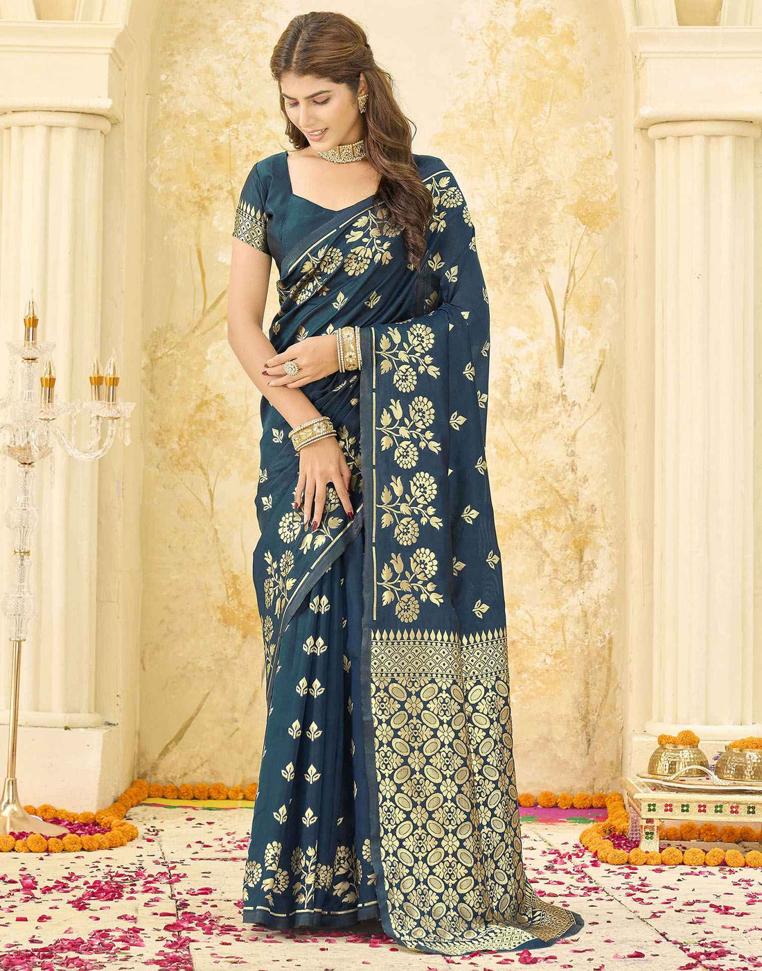 Rama Blue Silk Woven Saree