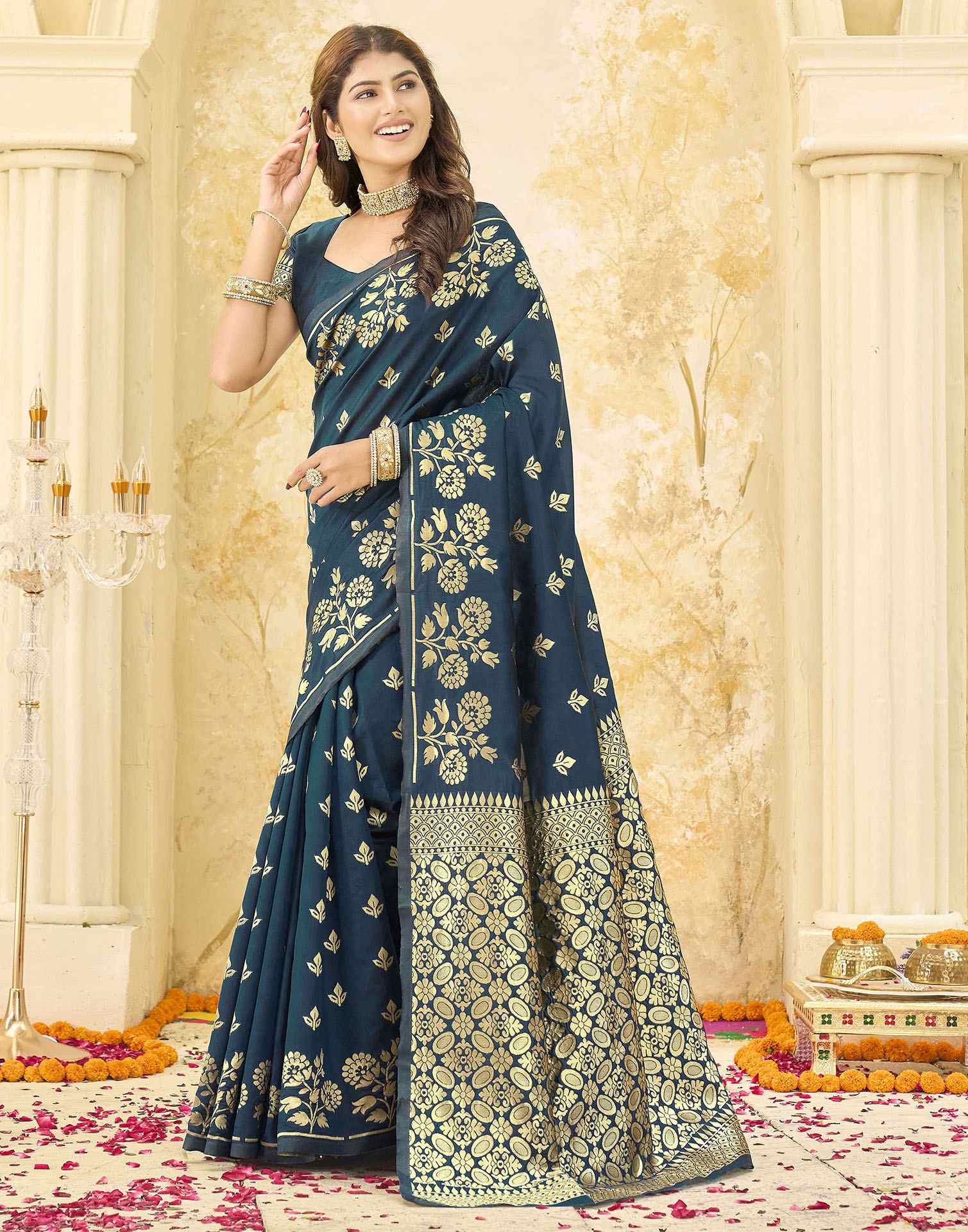 Rama Blue Silk Woven Saree