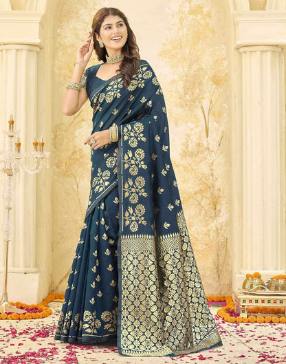 Rama Blue Silk Woven Saree