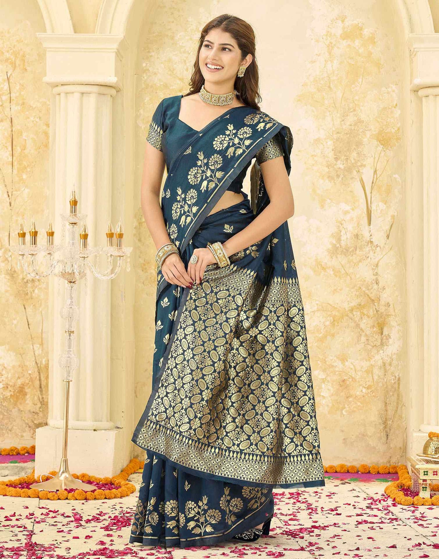 Rama Blue Silk Woven Saree