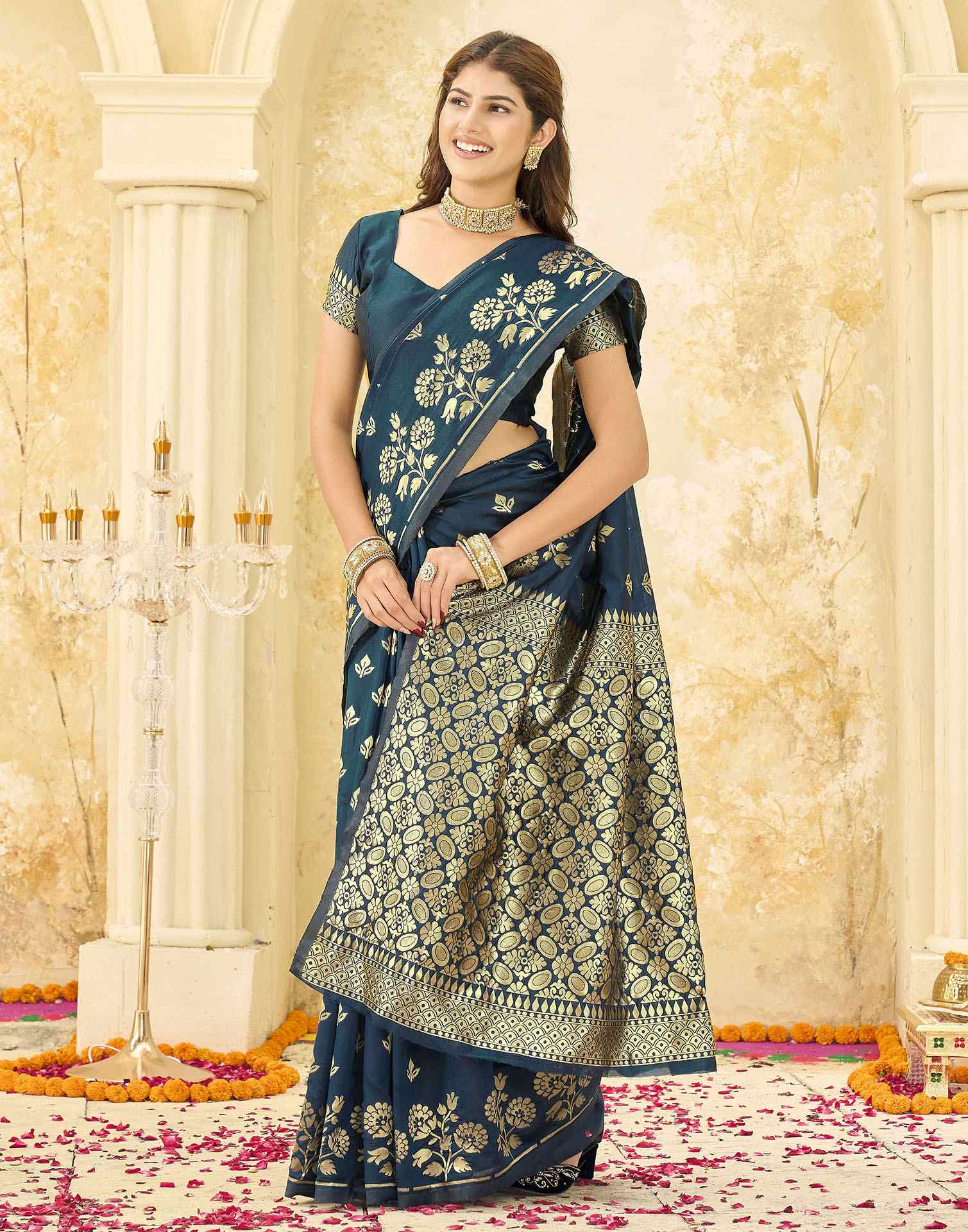 Rama Blue Silk Woven Saree