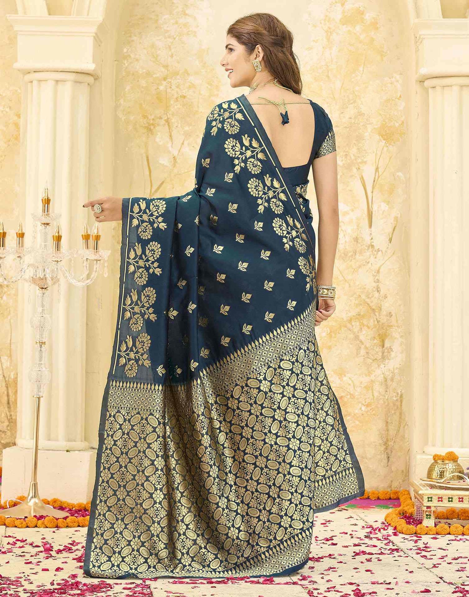 Rama Blue Silk Woven Saree