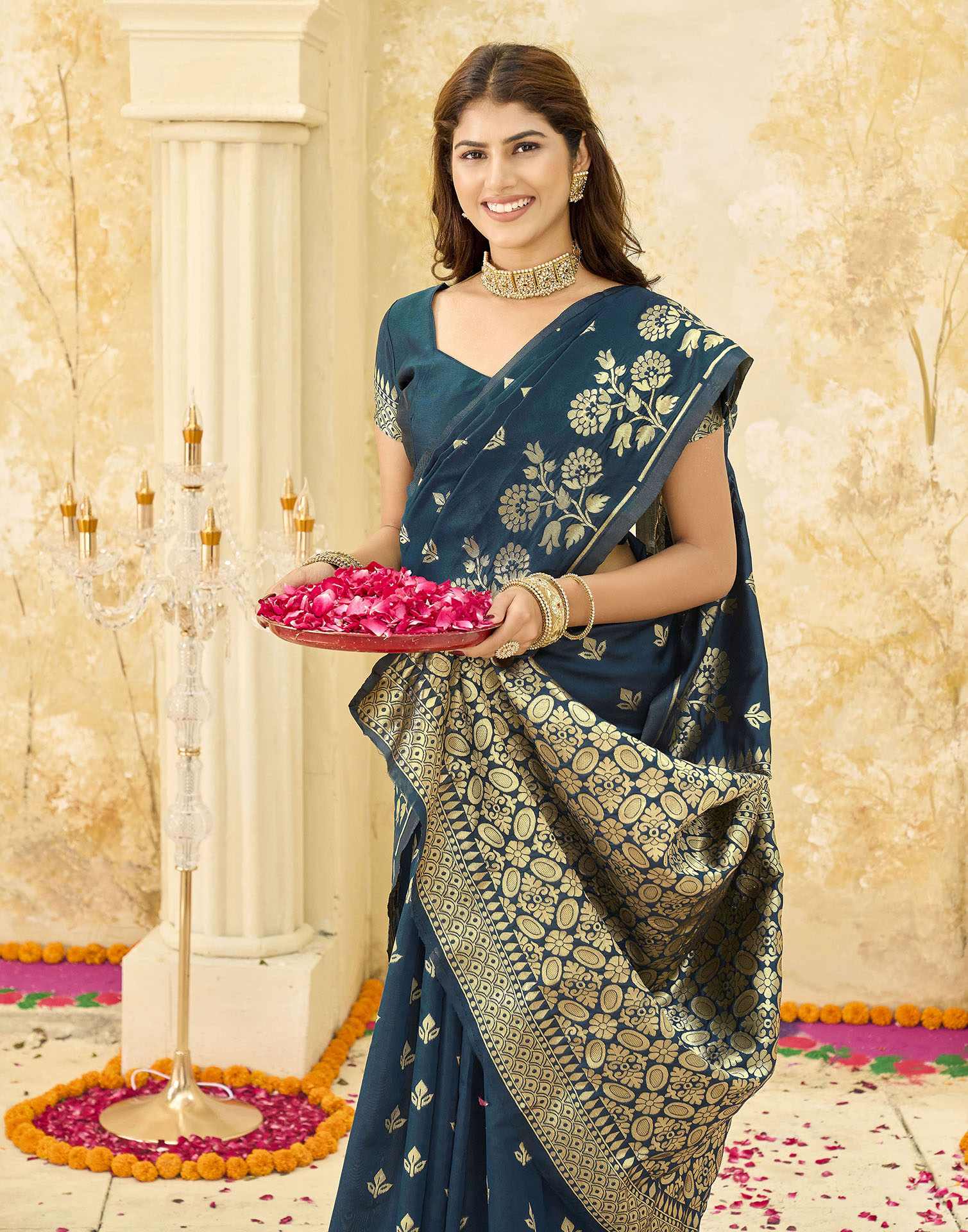 Rama Blue Silk Woven Saree