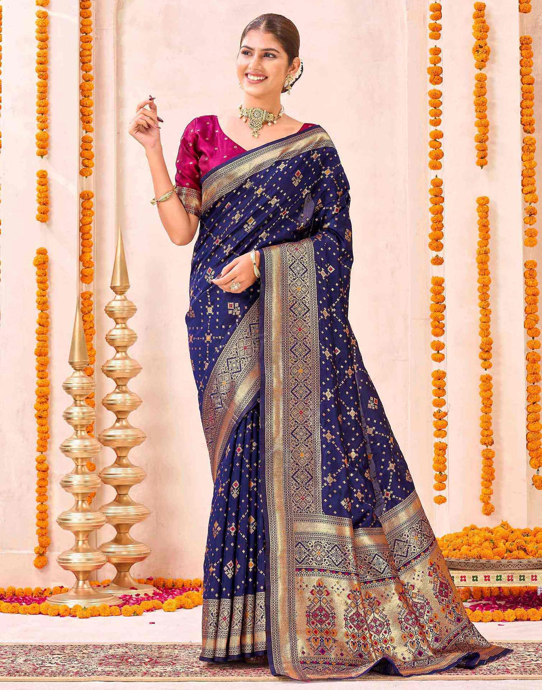 Navy Blue Silk Woven Patola Saree