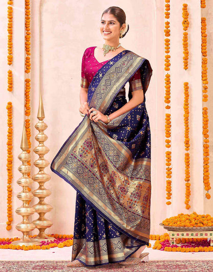 Navy Blue Silk Woven Patola Saree