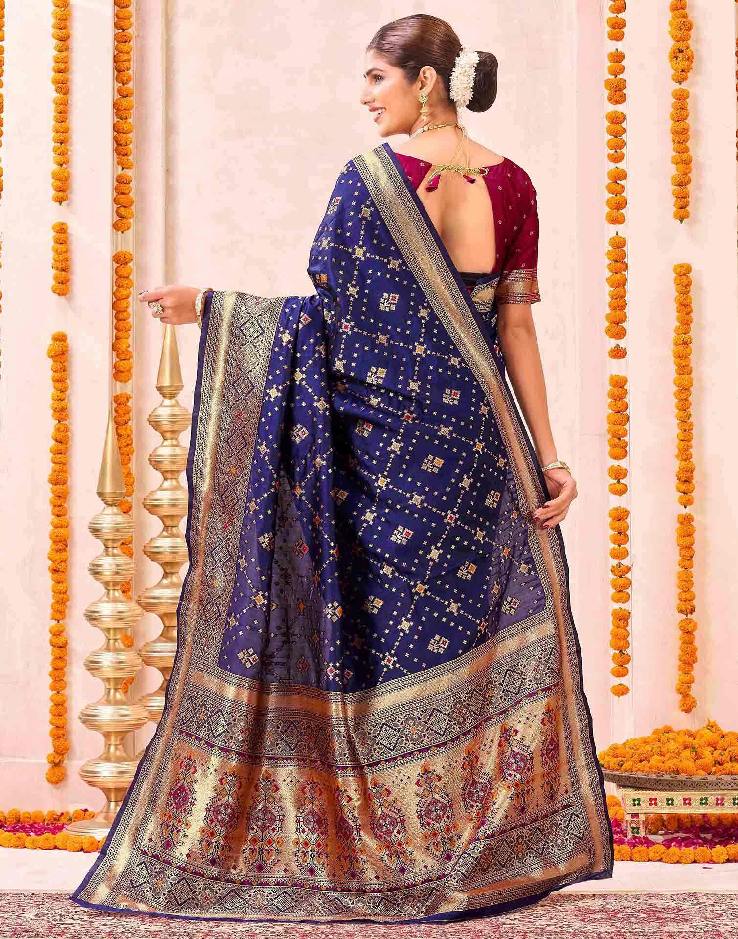 Navy Blue Silk Woven Patola Saree