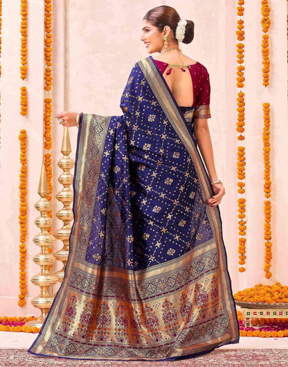 Navy Blue Silk Woven Patola Saree