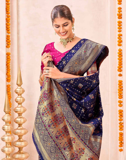 Navy Blue Silk Woven Patola Saree