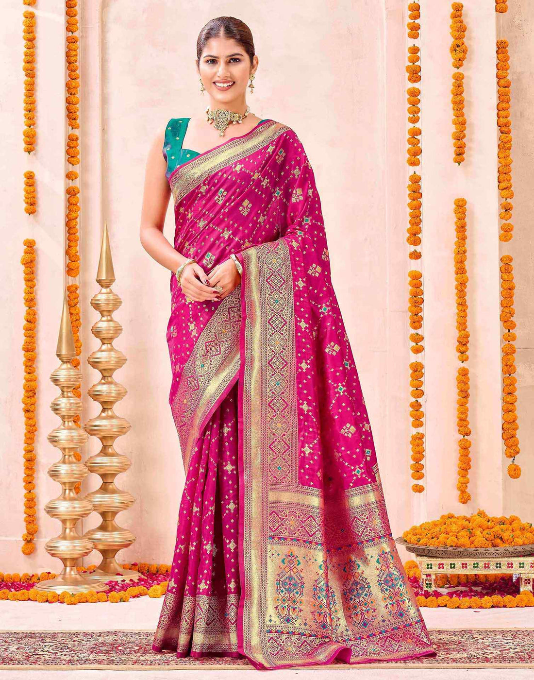 Rani Pink Silk Woven Patola Saree