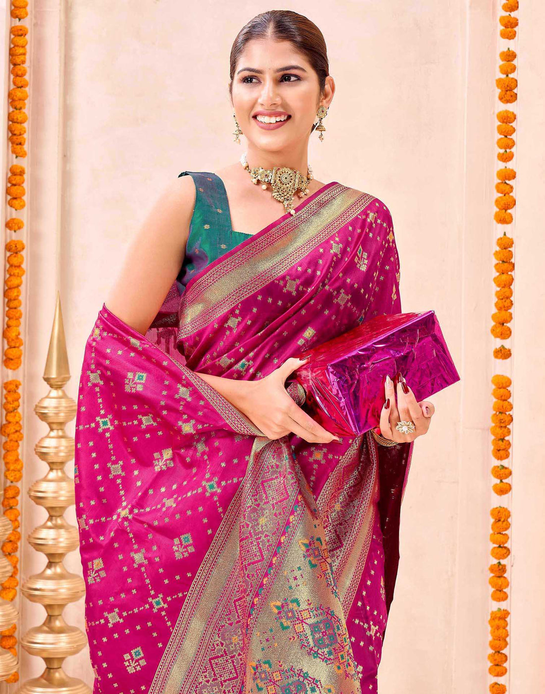 Rani Pink Silk Woven Patola Saree