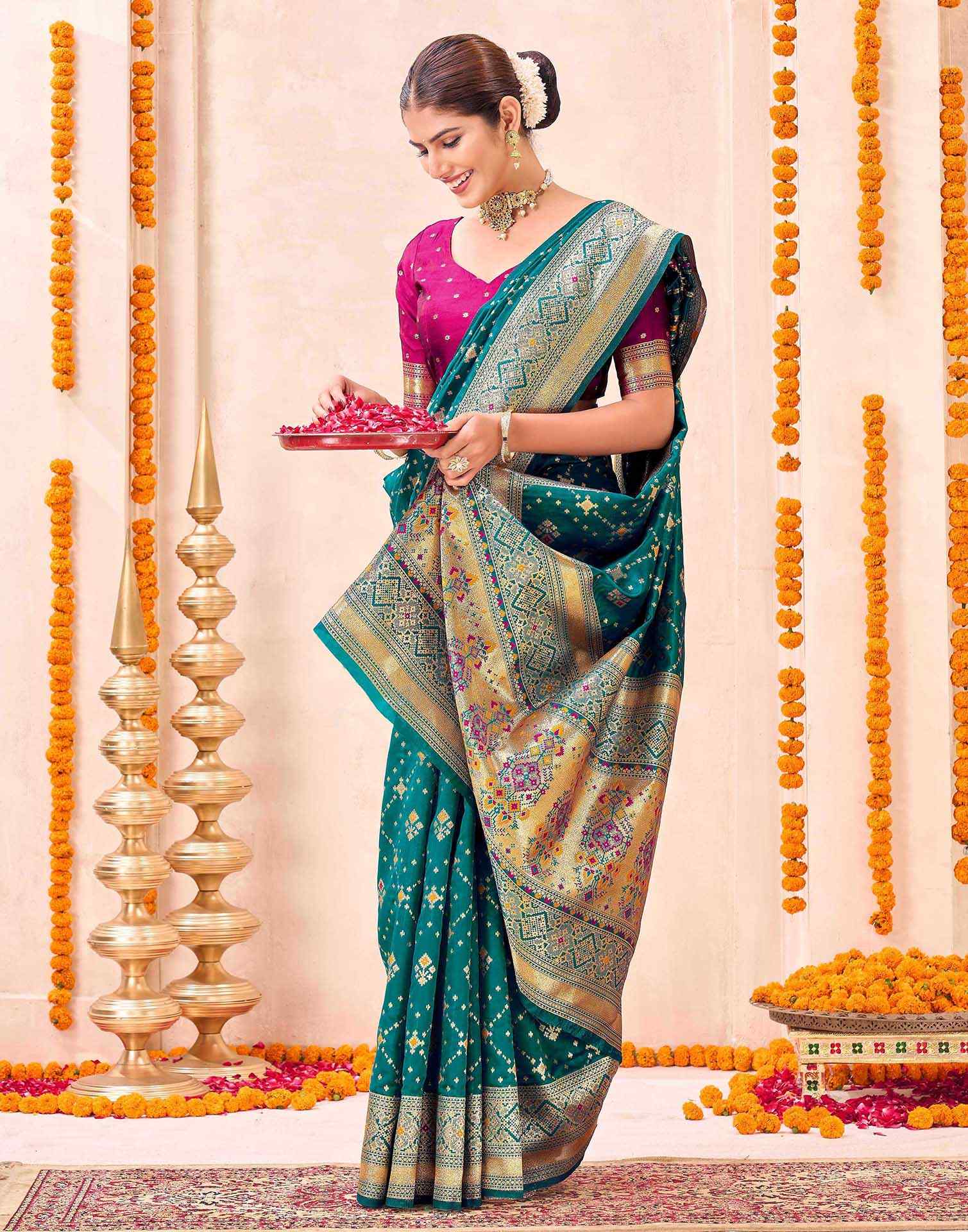 Teal Green Silk Woven Patola Saree