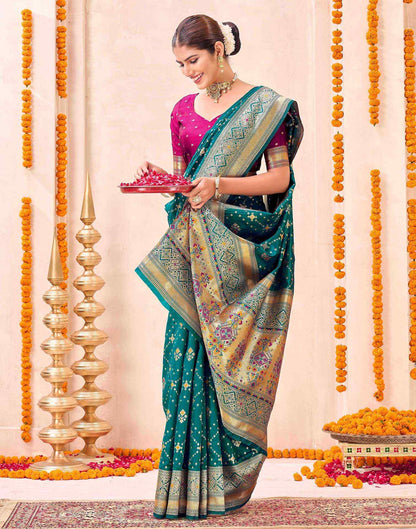 Teal Green Silk Woven Patola Saree