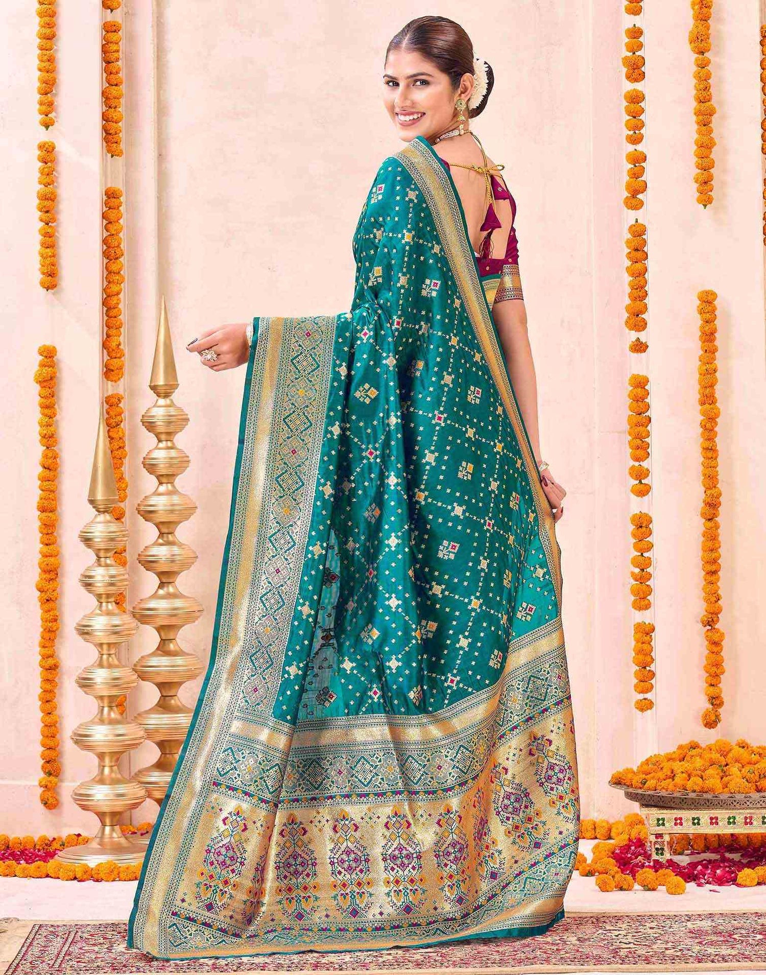 Teal Green Silk Woven Patola Saree
