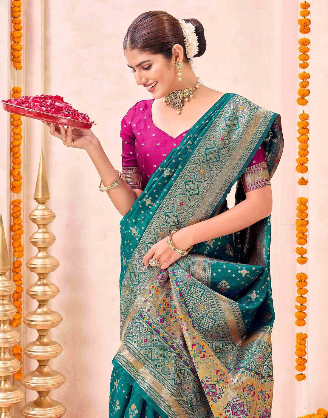 Teal Green Silk Woven Patola Saree