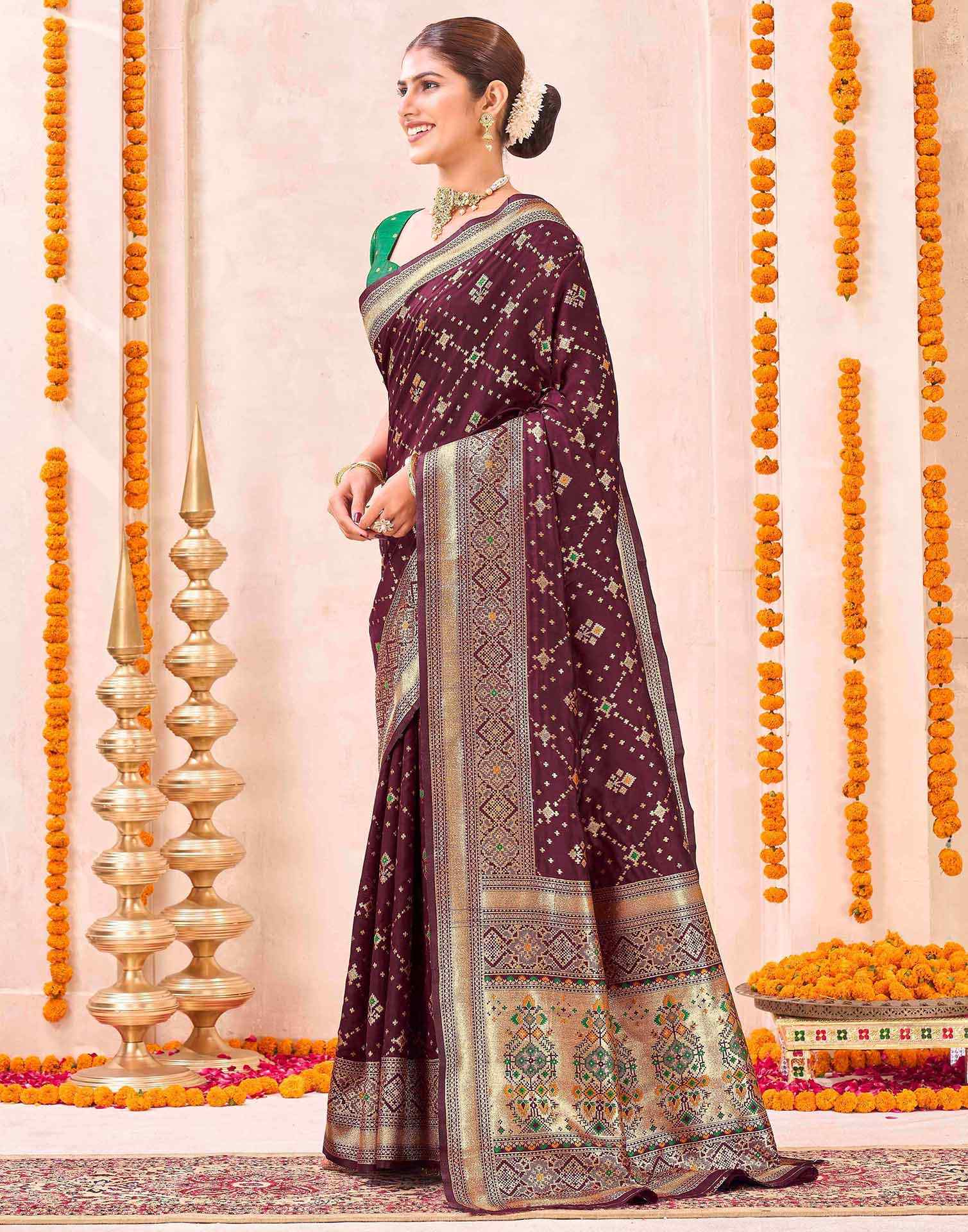Maroon Silk Woven Patola Saree