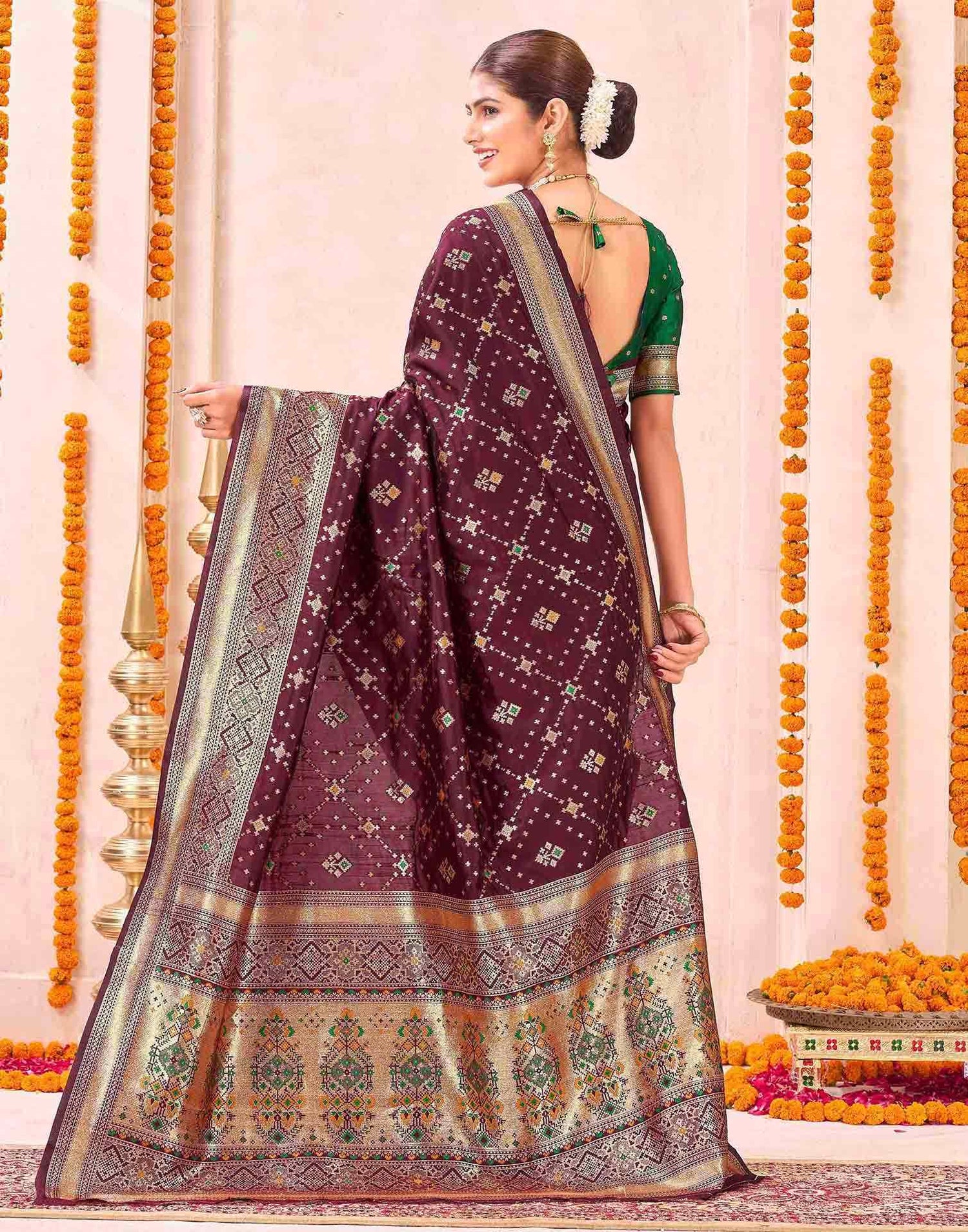 Maroon Silk Woven Patola Saree