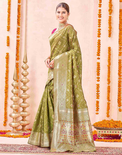 Mehndi Green Silk Woven Patola Saree