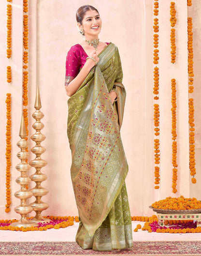 Mehndi Green Silk Woven Patola Saree