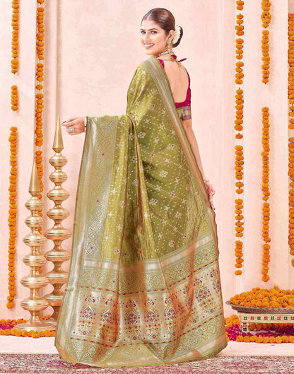 Mehndi Green Silk Woven Patola Saree