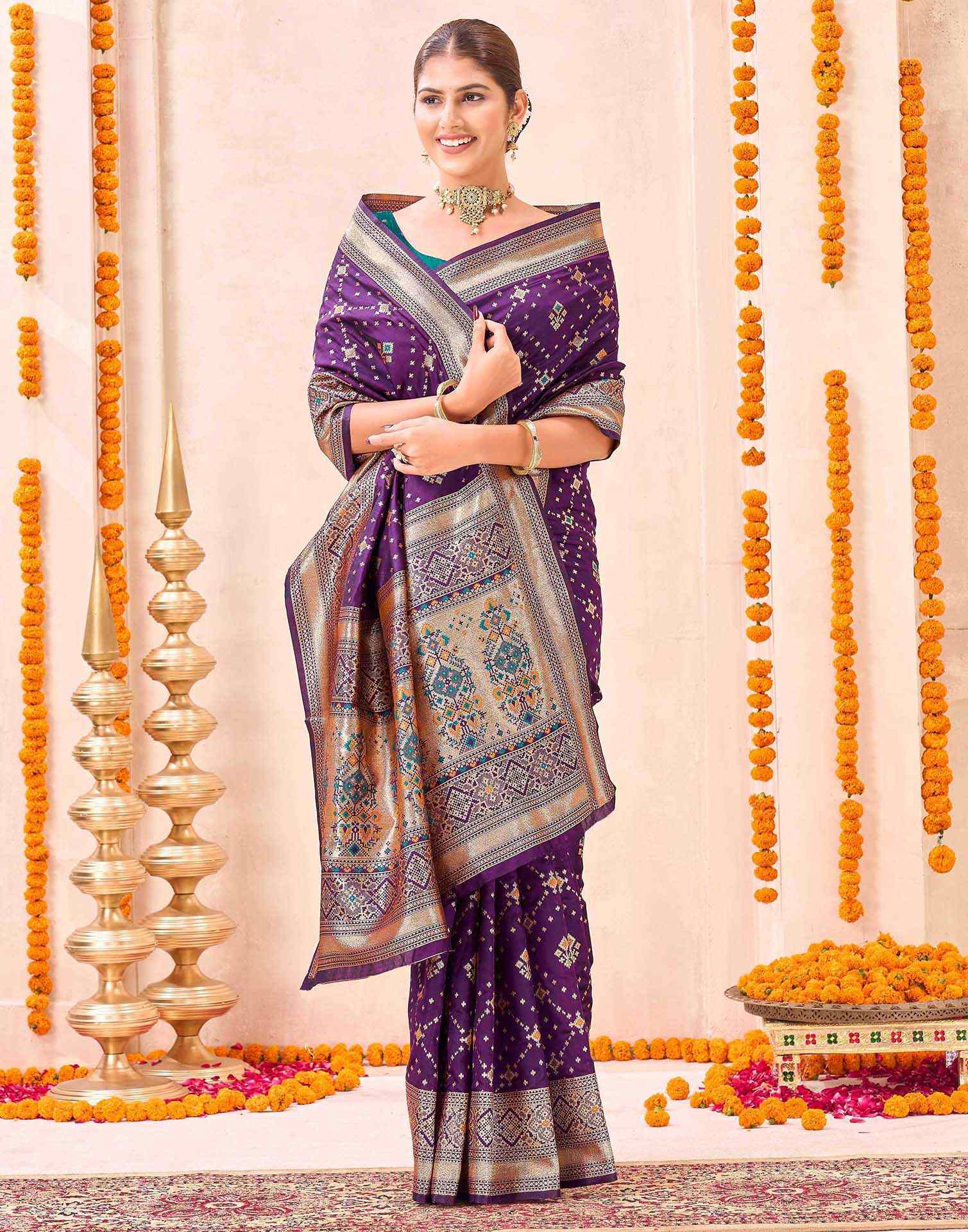 Purple Silk Woven Patola Saree