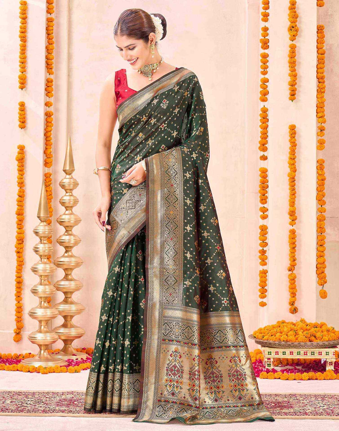 Dark Green Silk Woven Patola Saree