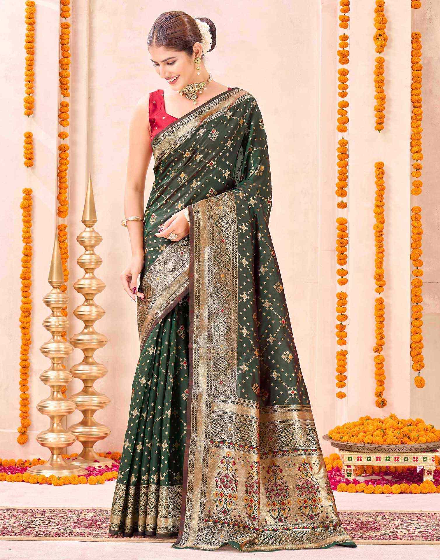 Dark Green Silk Woven Patola Saree