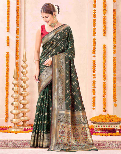 Dark Green Silk Woven Patola Saree