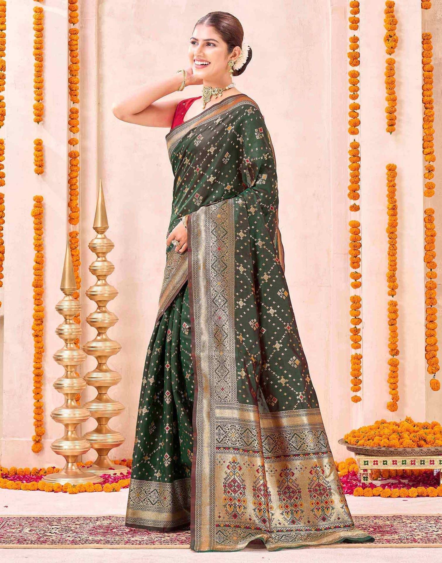 Dark Green Silk Woven Patola Saree