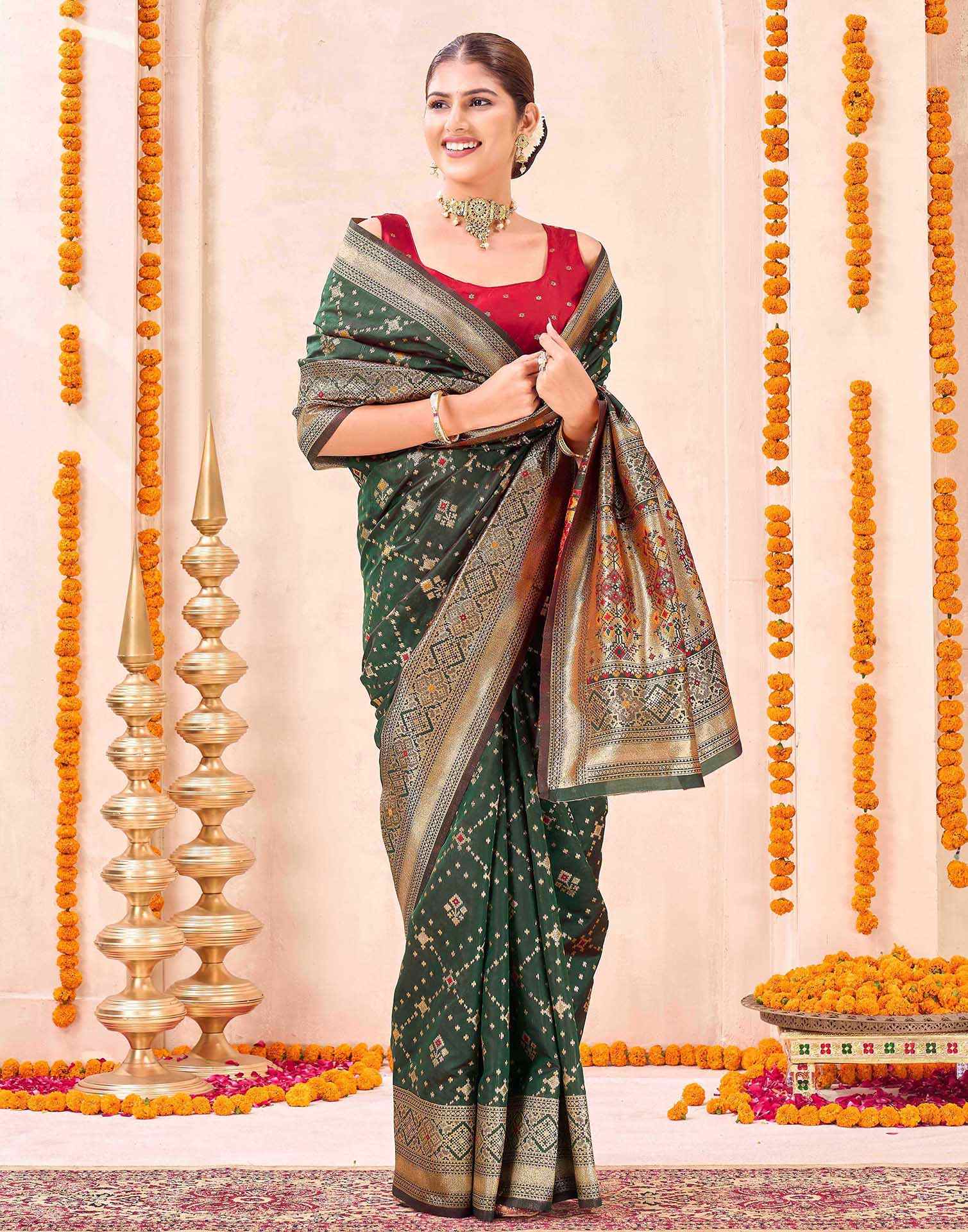 Dark Green Silk Woven Patola Saree