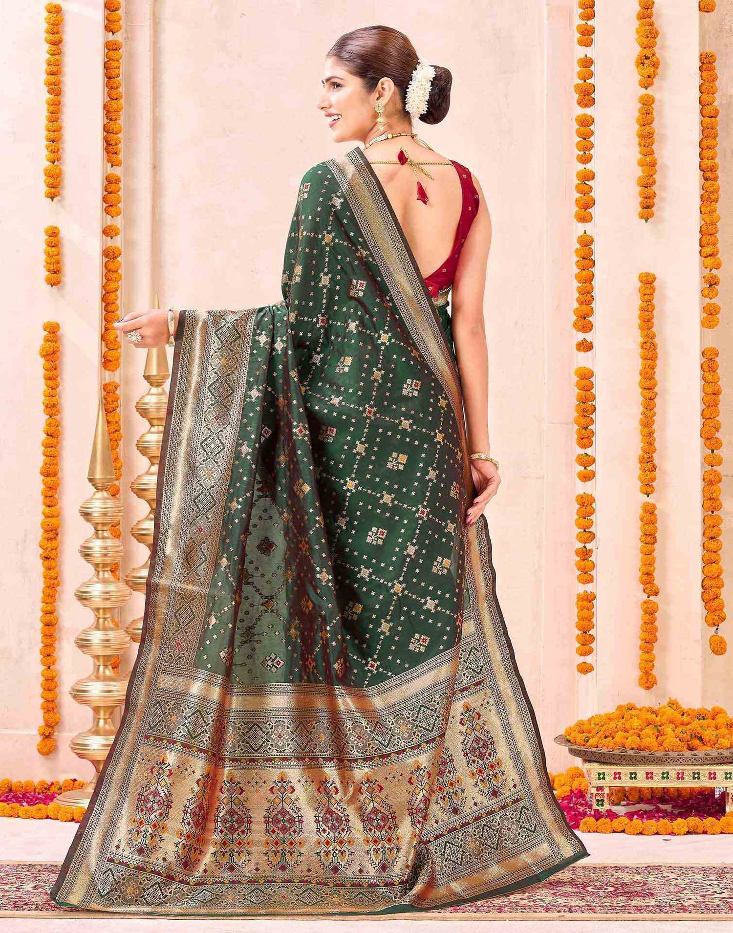 Dark Green Silk Woven Patola Saree