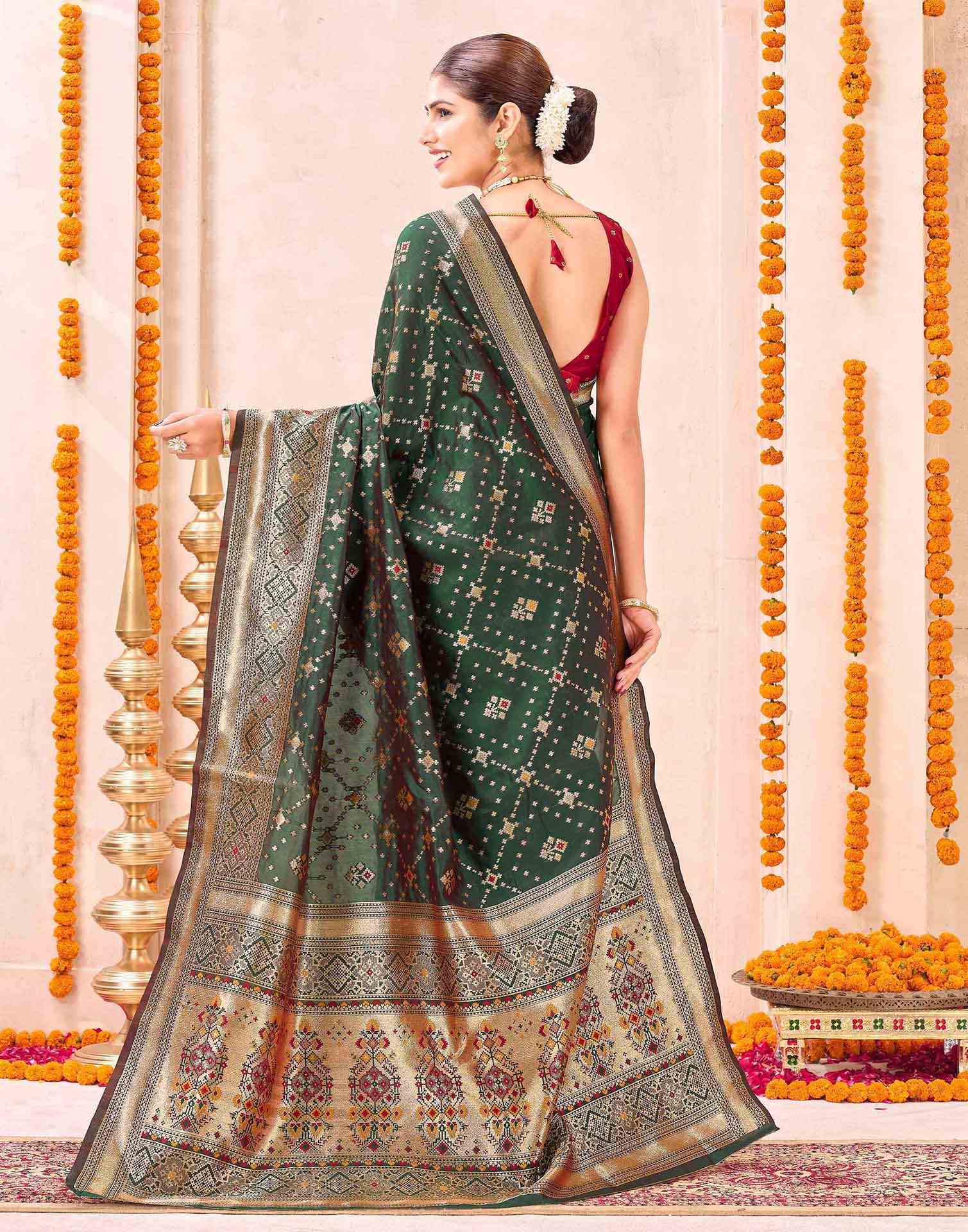 Dark Green Silk Woven Patola Saree