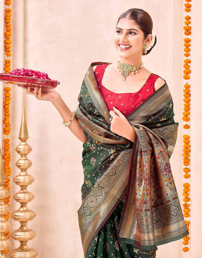 Dark Green Silk Woven Patola Saree