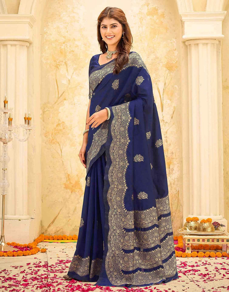 Navy Blue Silk Woven Banarasi Saree