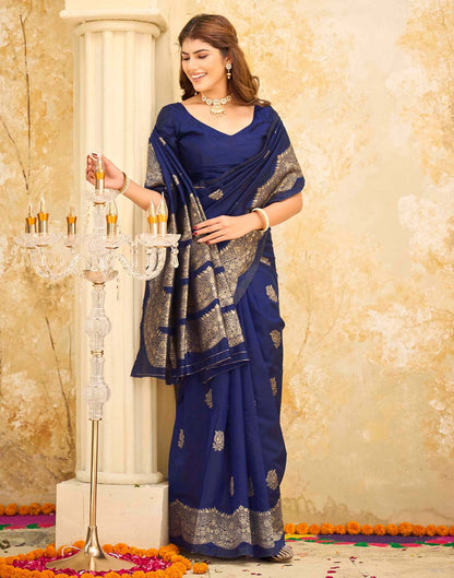 Navy Blue Silk Woven Saree