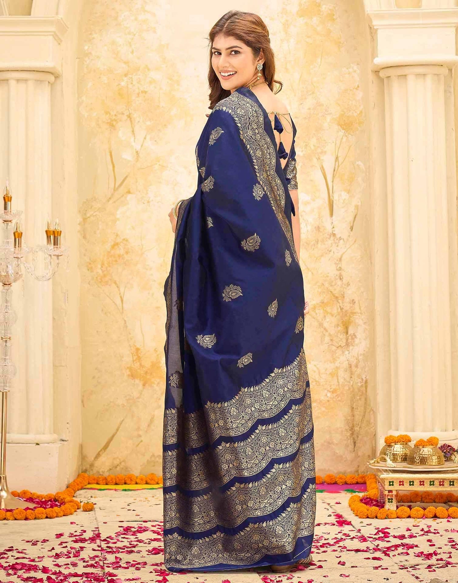 Navy Blue Silk Woven Saree