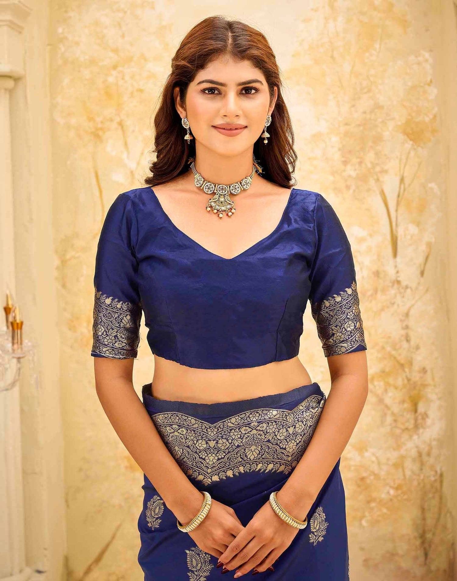 Navy Blue Silk Woven Saree