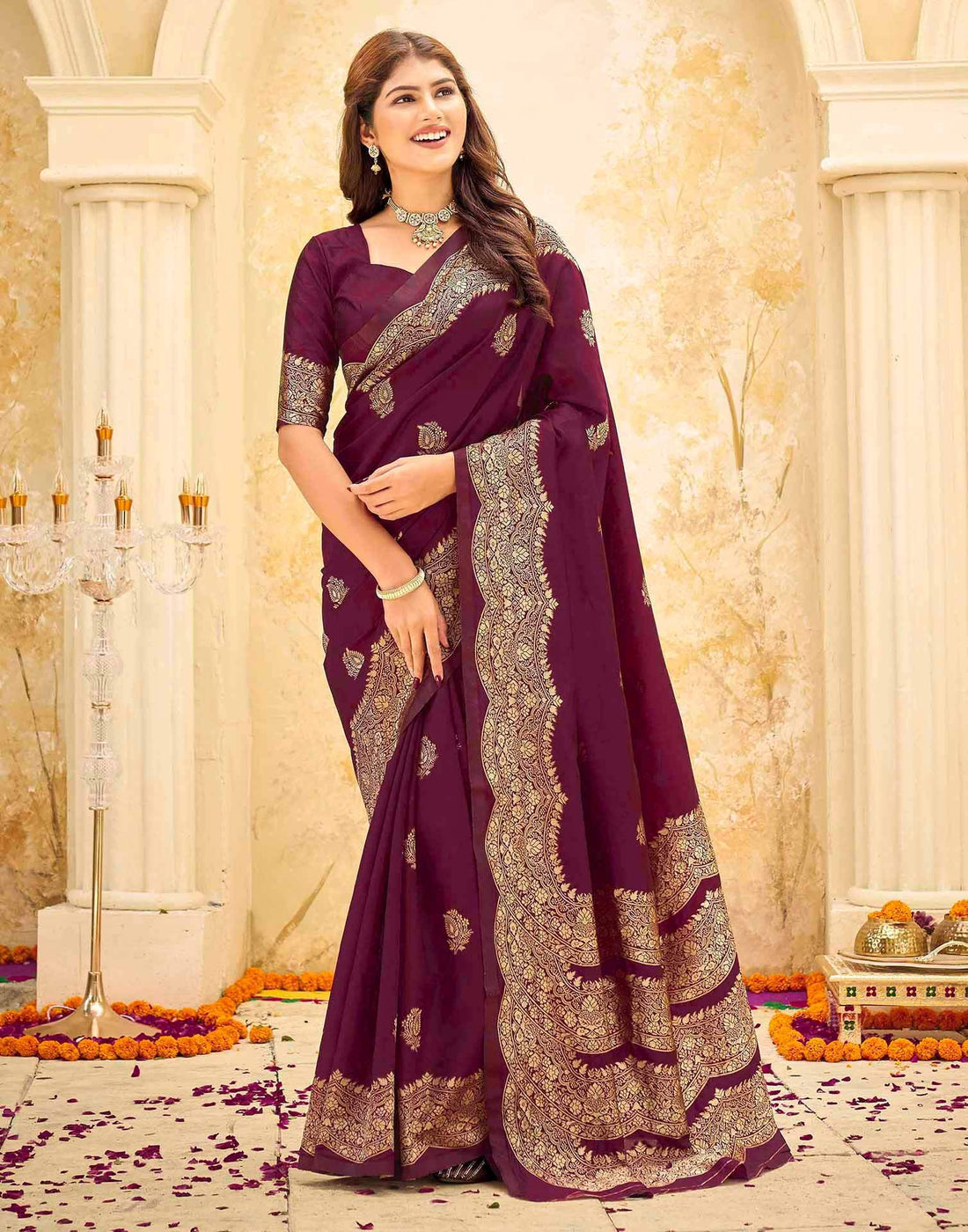 Maroon Silk Woven Saree