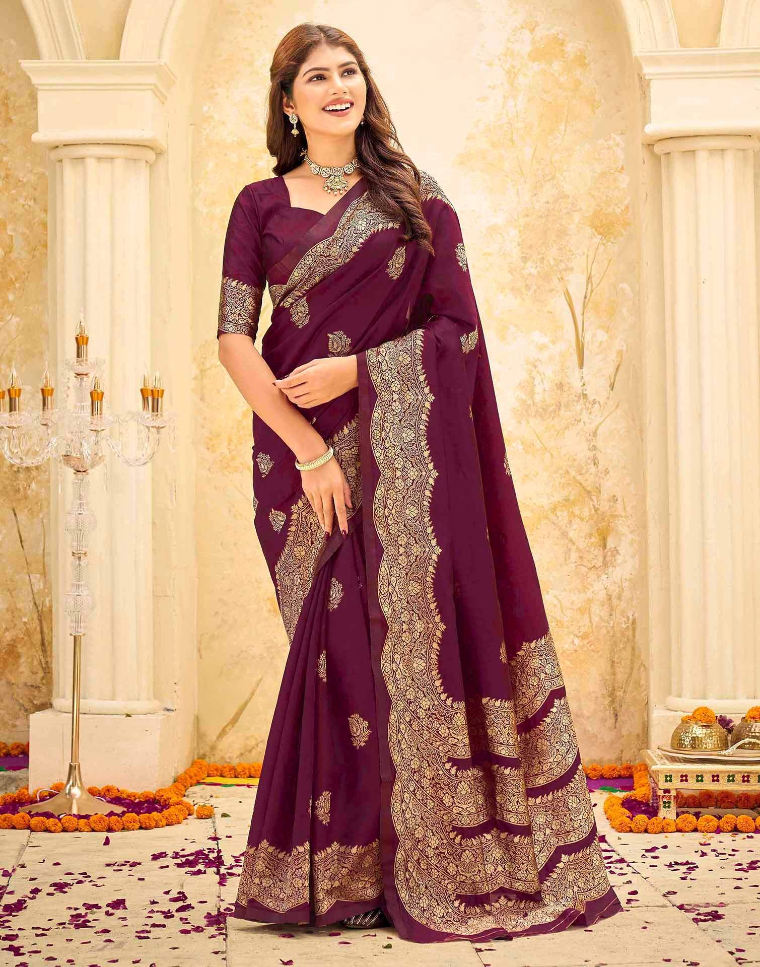 Maroon Silk Woven Saree