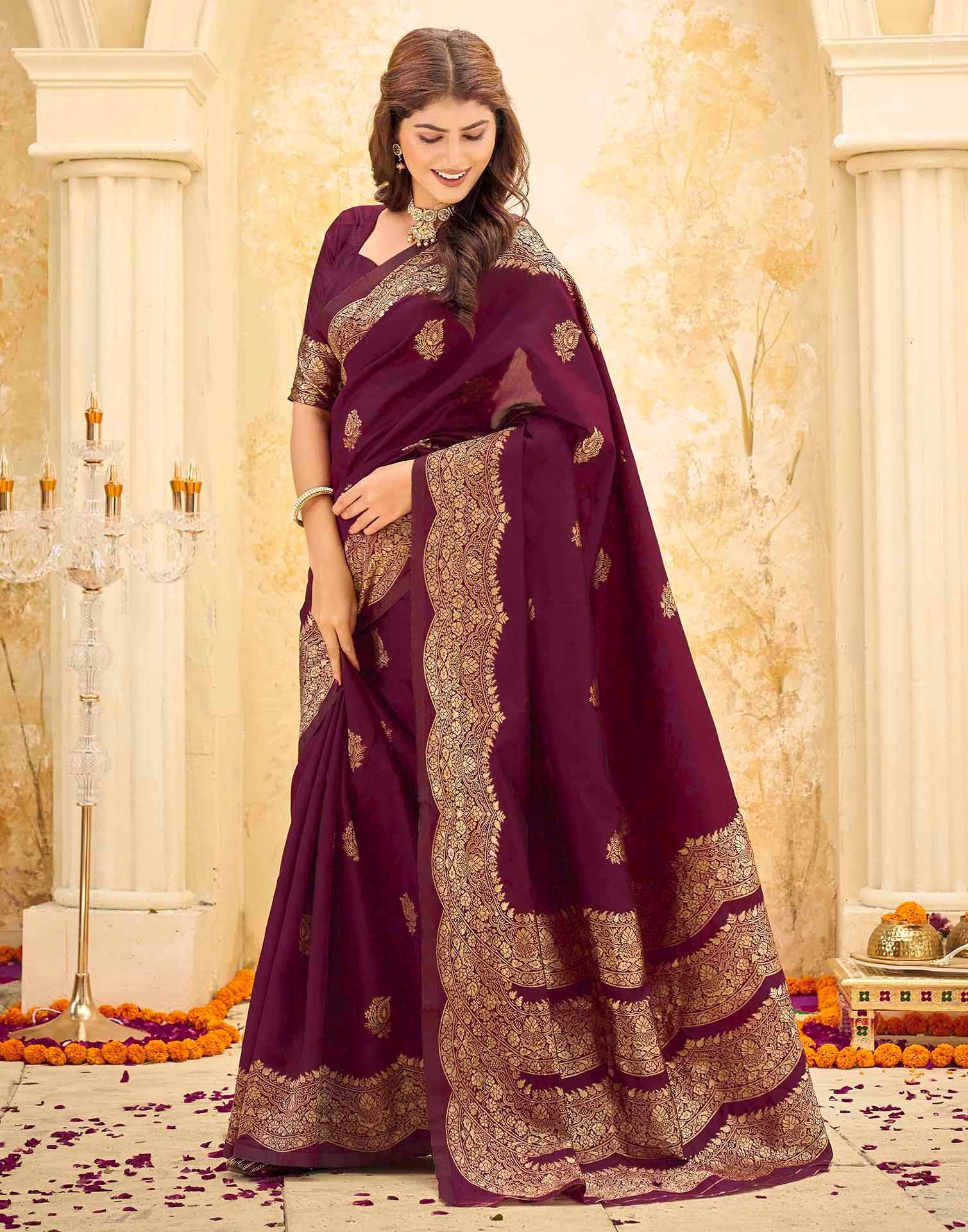 Maroon Silk Woven Saree