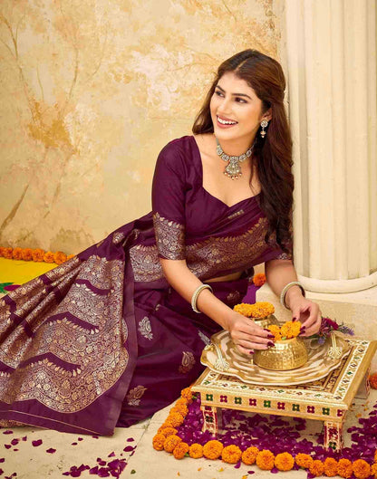Maroon Silk Woven Saree