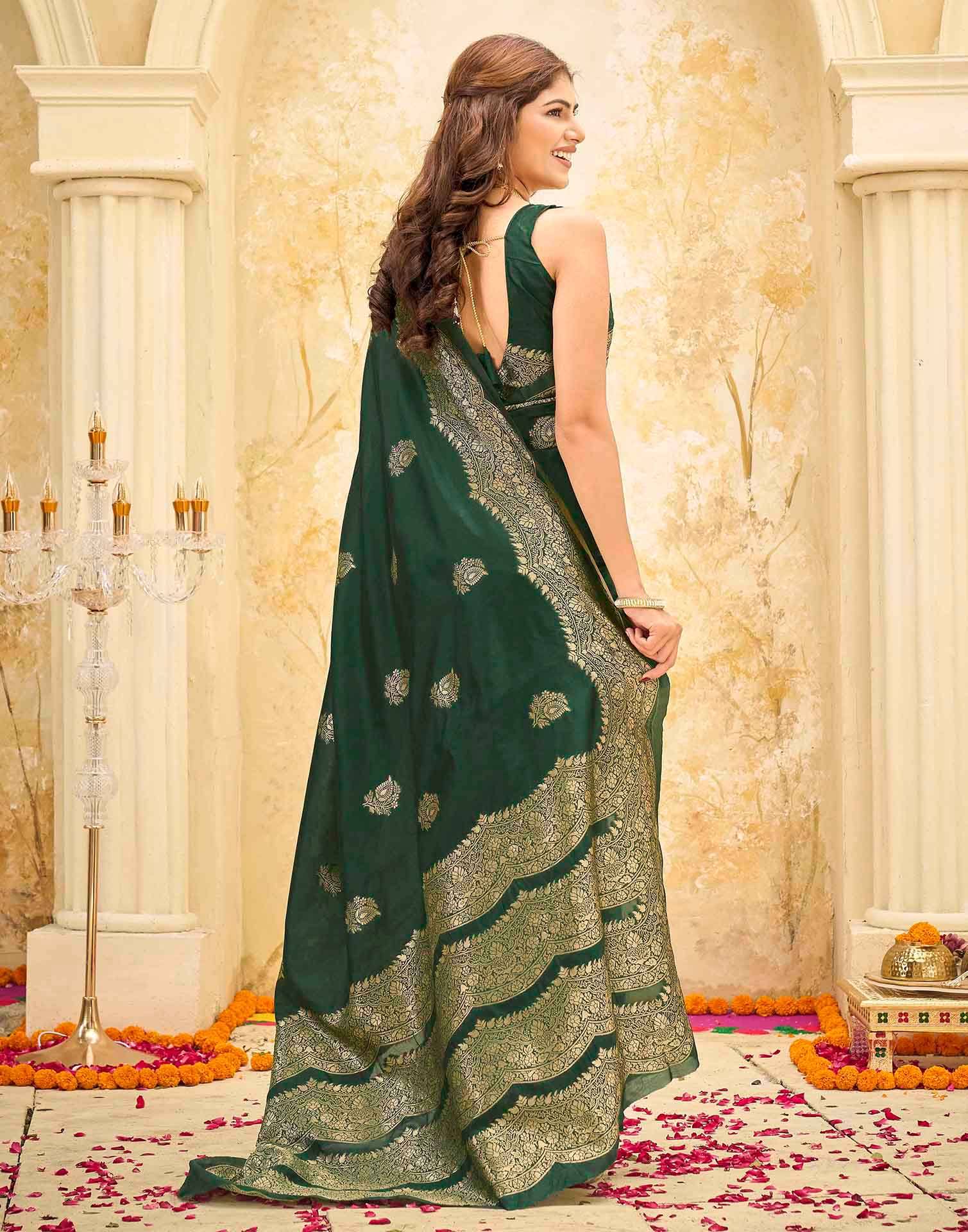 Dark Green Silk Woven Saree