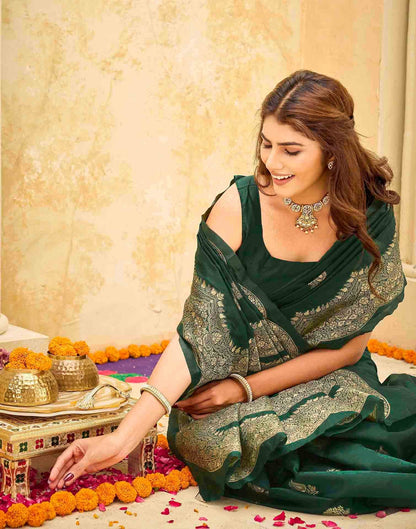 Dark Green Silk Woven Saree