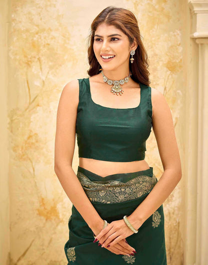 Dark Green Silk Woven Saree