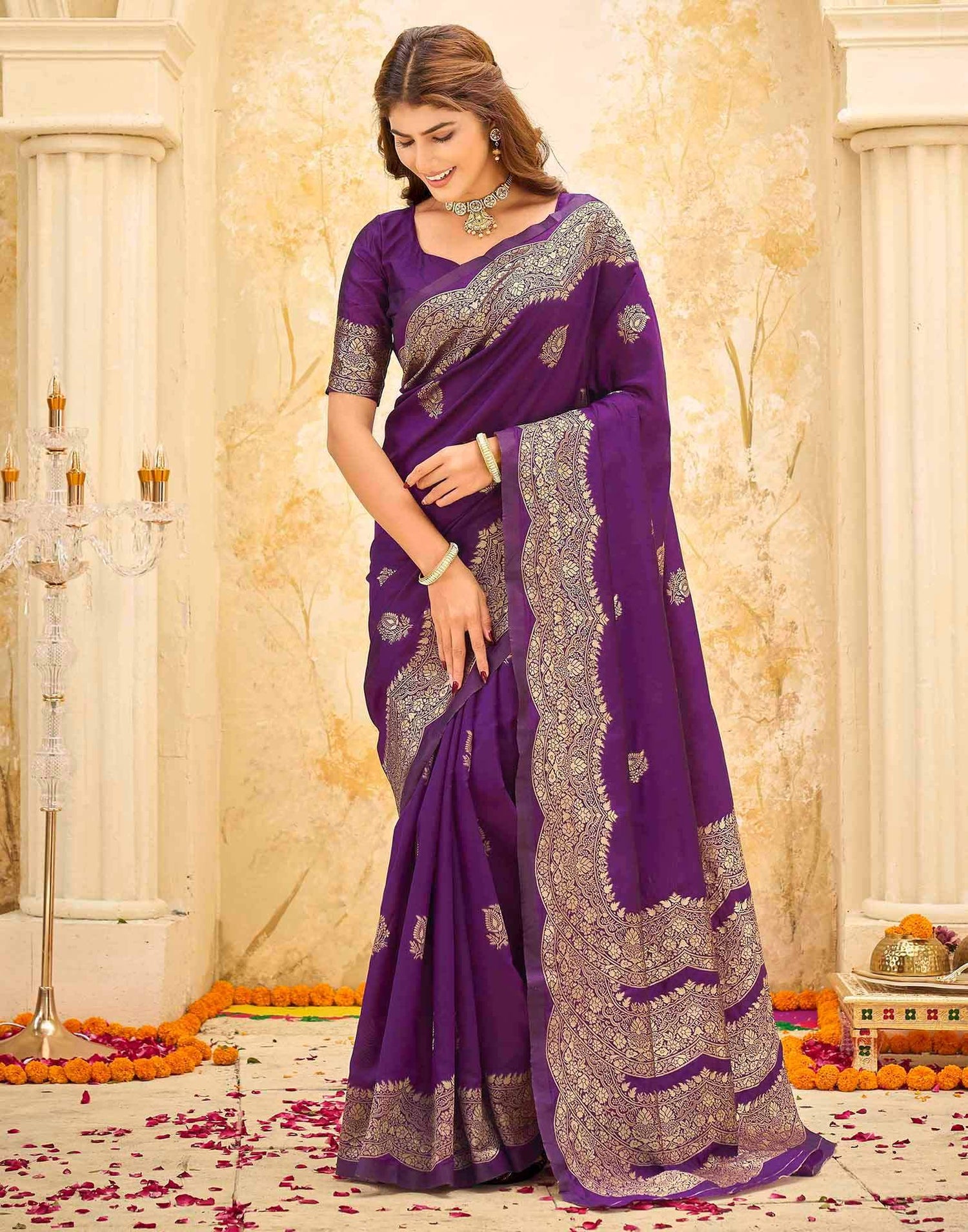 Dark Purple Silk Woven Saree