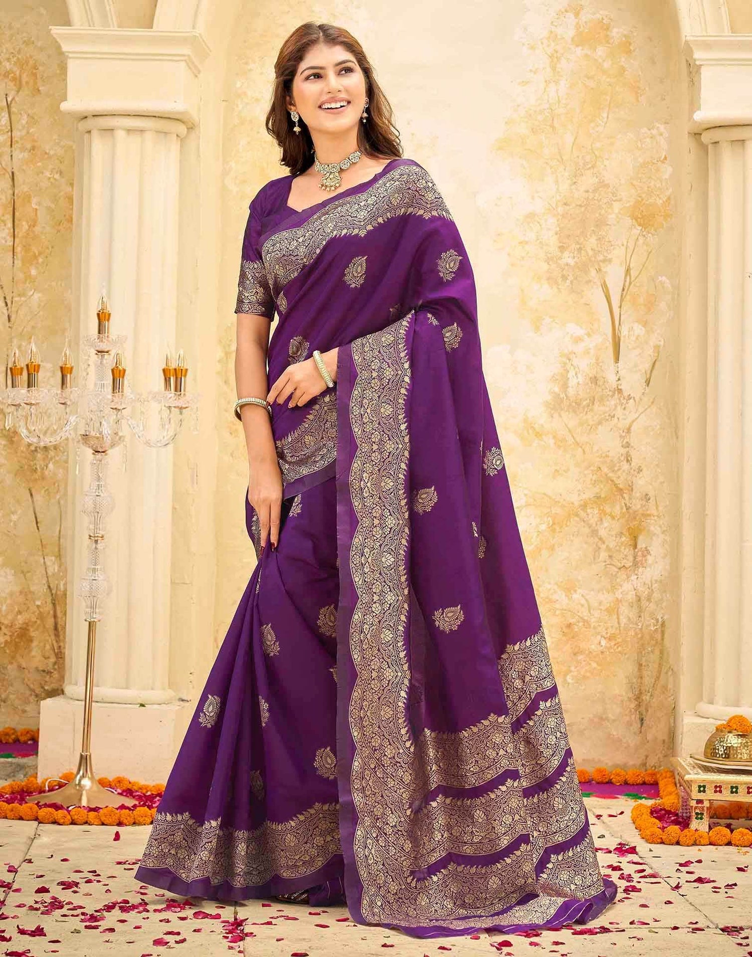 Dark Purple Silk Woven Saree