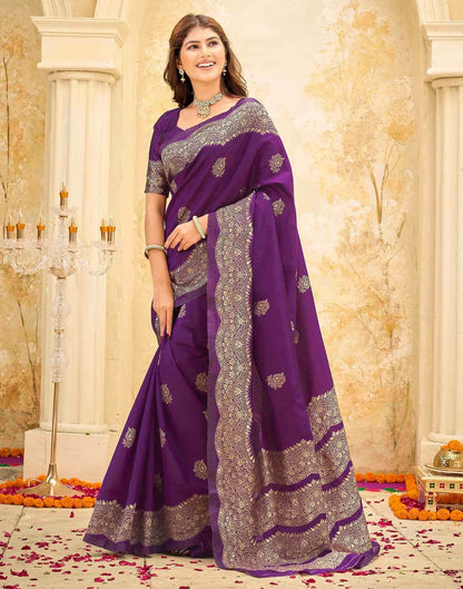 Dark Purple Silk Woven Saree