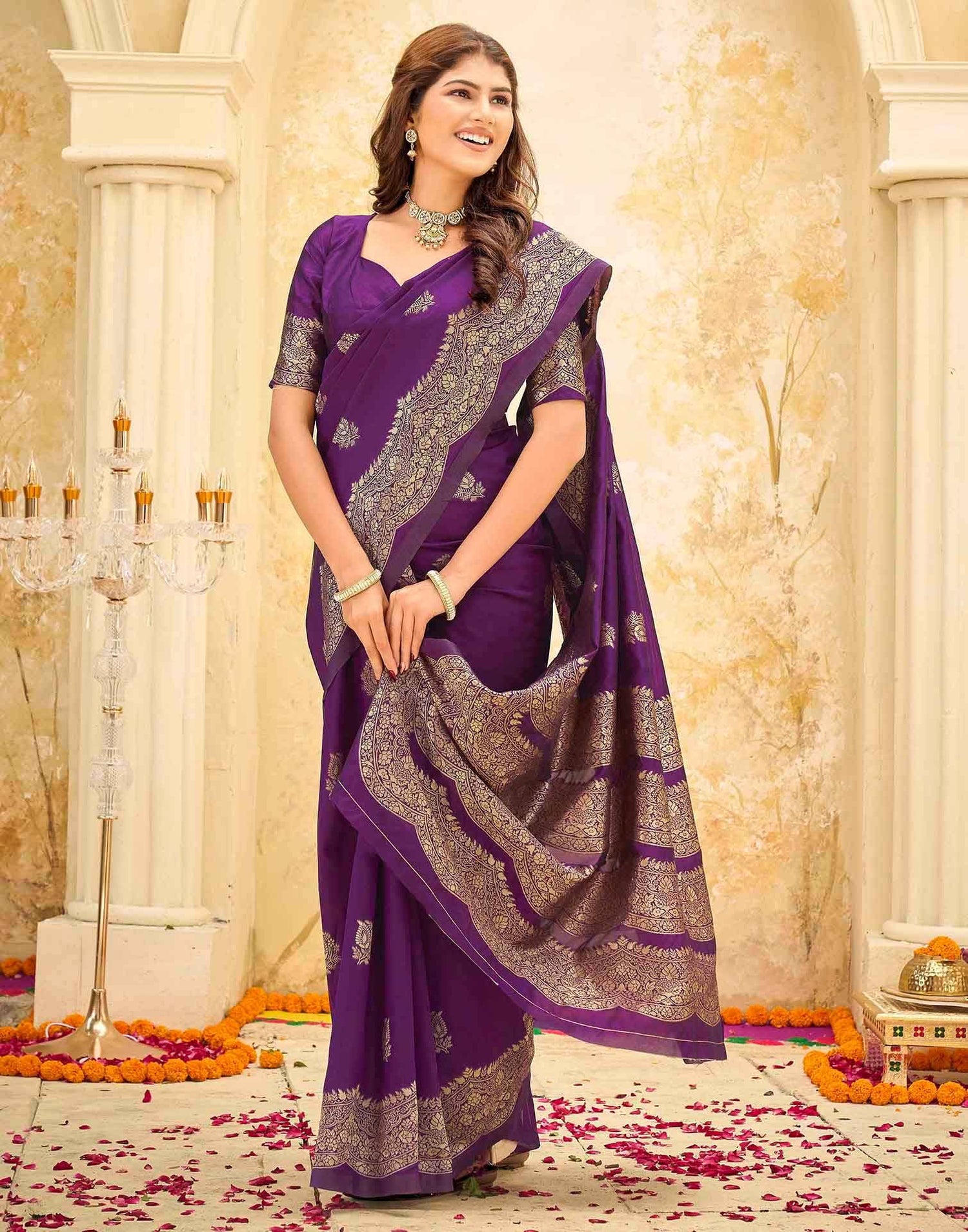 Dark Purple Silk Woven Saree