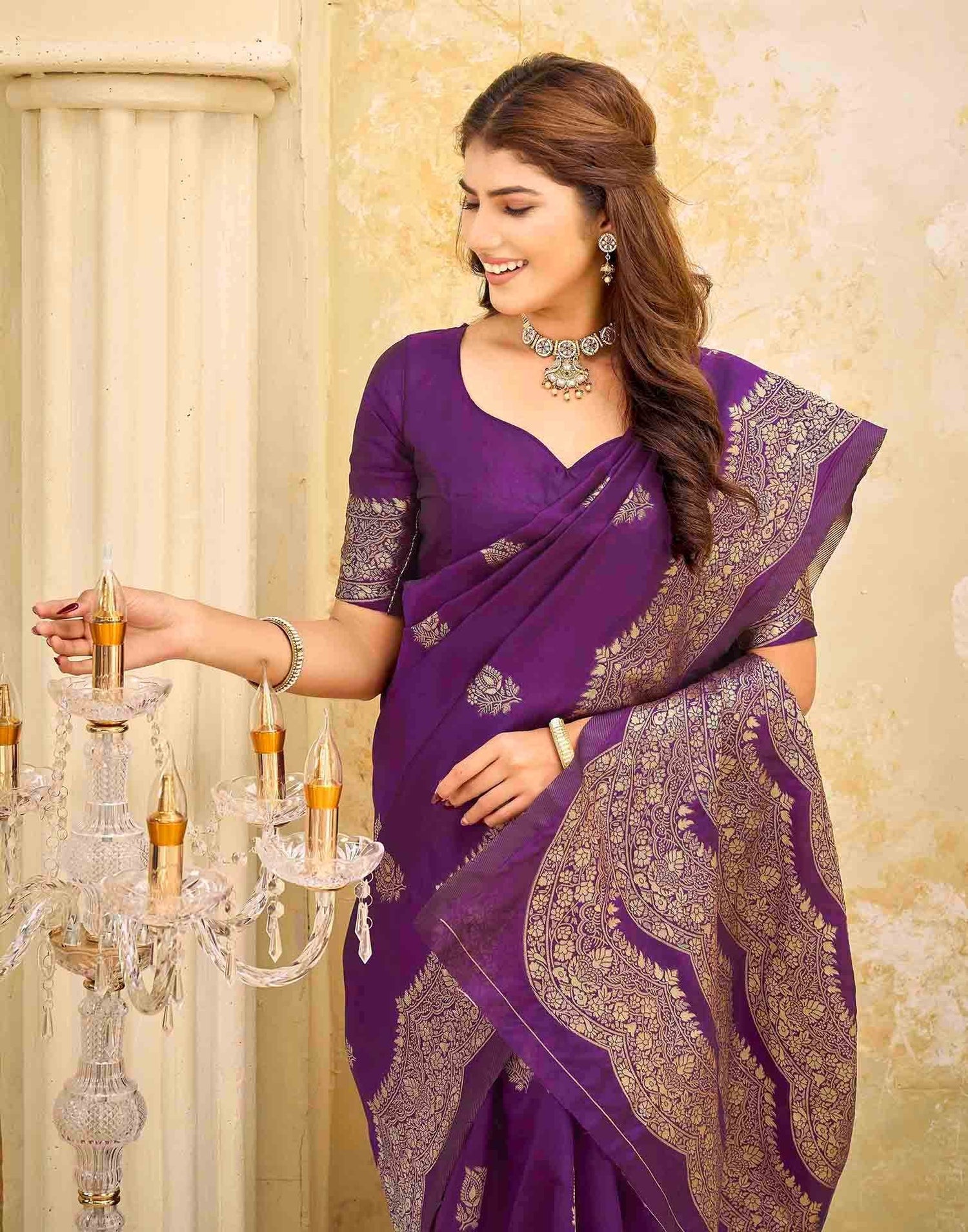 Dark Purple Silk Woven Saree